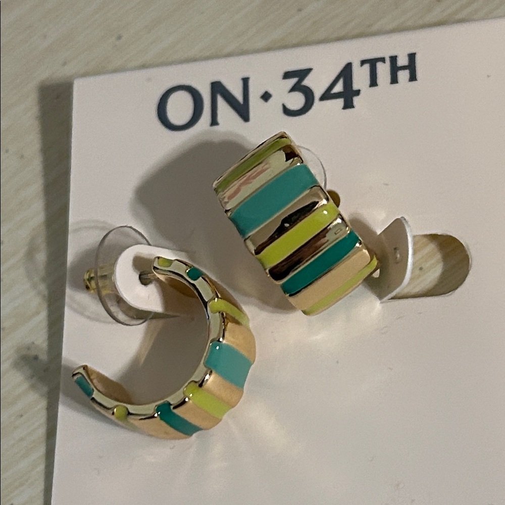 ON 34TH Gold Green Striped Hoop Earrings NEW woman’s jewelry pierced earrings